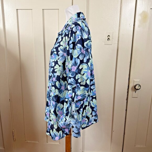 Charter Club Luxury 100% Linen Button Down Shirt Blue Floral 1X Vacation Resort - Picture 3 of 8